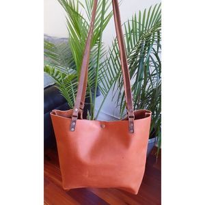 In Blue Brown Rustic Leather Tote Bag